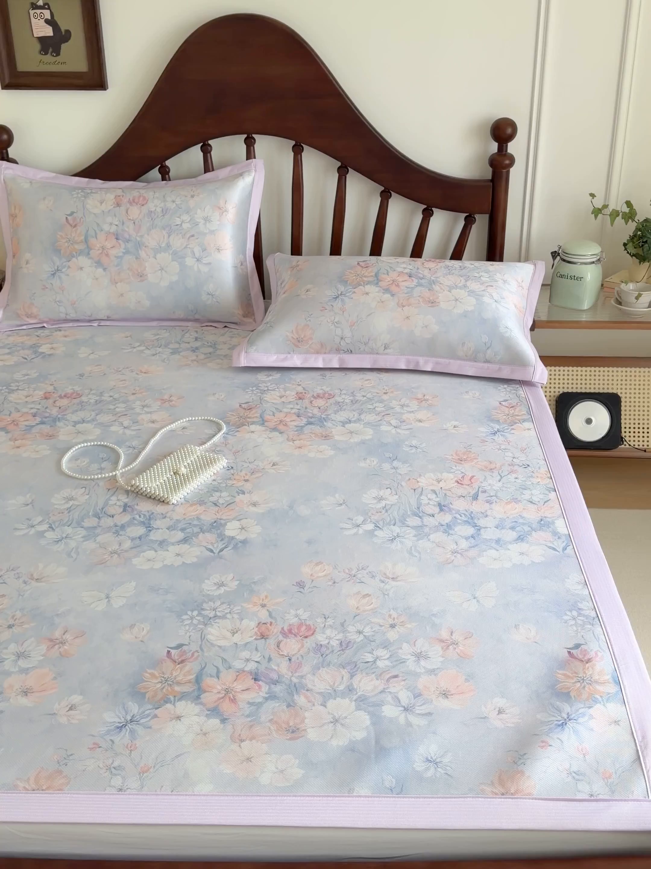 91家纺网 家纺一手货源 找家纺 倾慕家纺 2026新款A类数码印花冰泉丝凉席 玉兰花紫