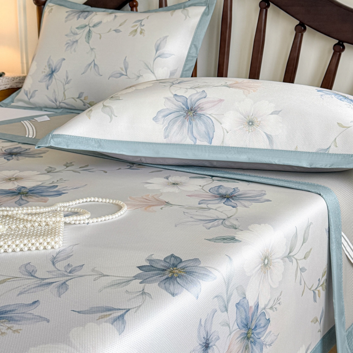 91家纺网 家纺一手货源 找家纺 倾慕家纺 2026新款A类数码印花冰泉丝凉席 云梦海棠