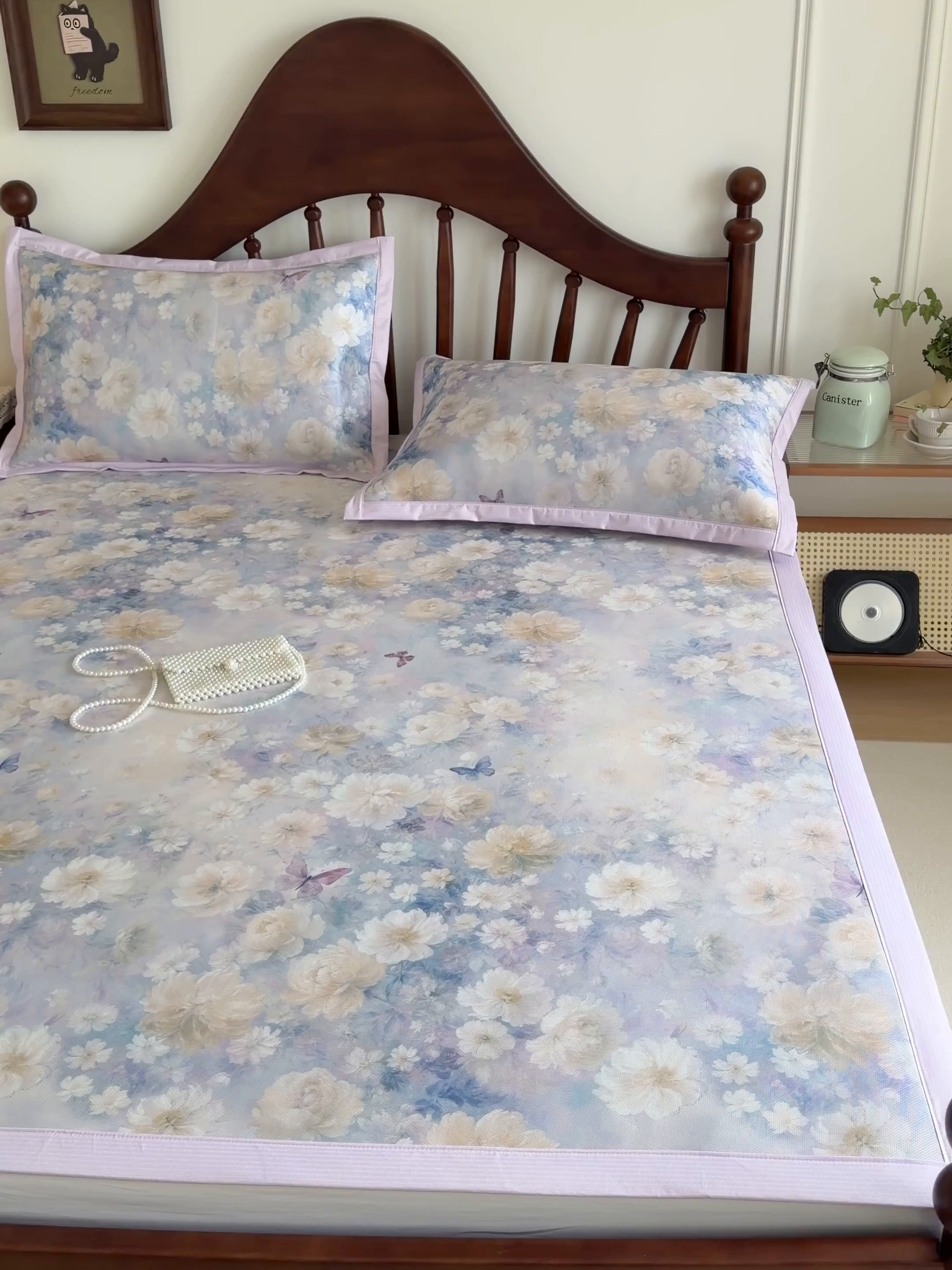 91家纺网 家纺一手货源 找家纺 倾慕家纺 2026新款A类数码印花冰泉丝凉席 摩尼紫