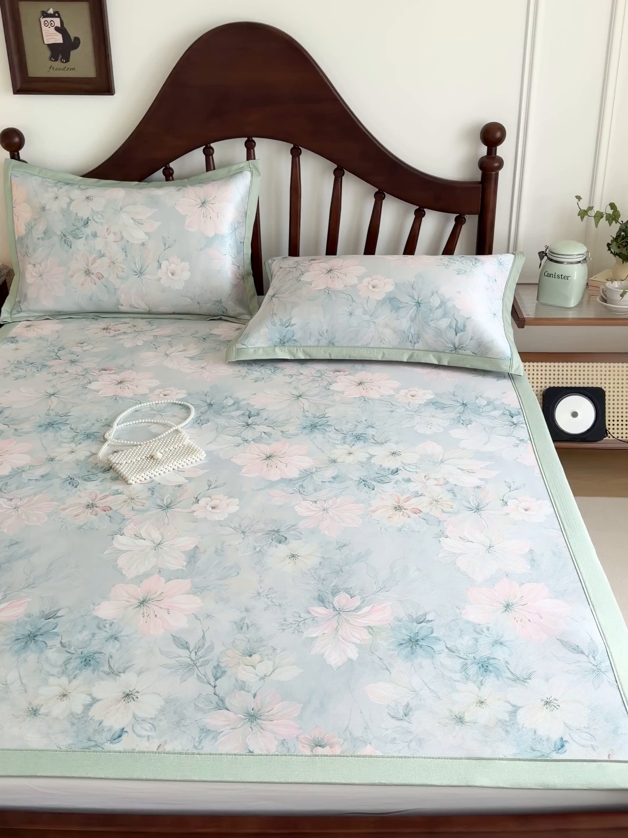 91家纺网 家纺一手货源 找家纺 倾慕家纺 2026新款A类数码印花冰泉丝凉席 水墨江南绿