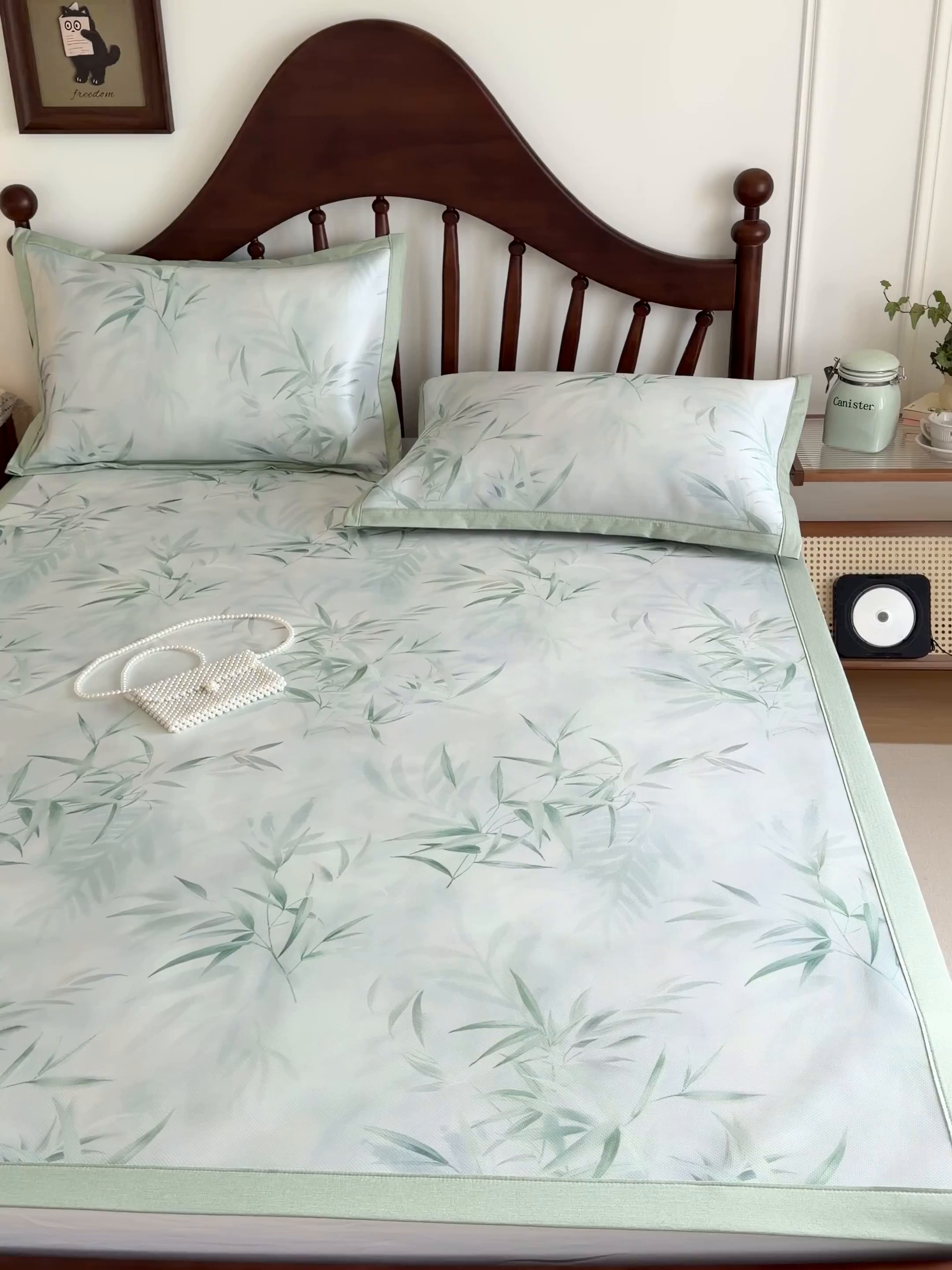 91家纺网 家纺一手货源 找家纺 倾慕家纺 2026新款A类数码印花冰泉丝凉席 竹潇潇绿