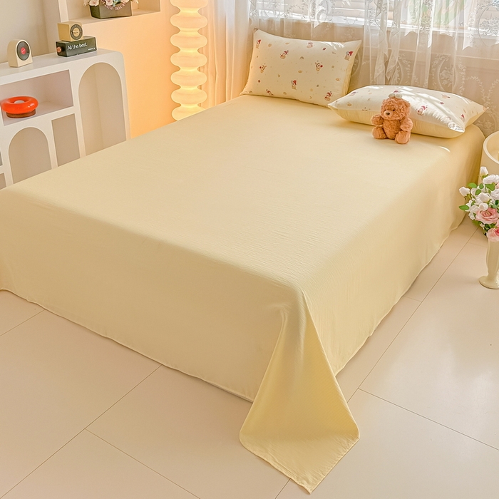 91家纺网 家纺一手货源 找家纺 侯先生家纺新款直播爆款云感双层纱皱皱纱四件套小清新水洗棉床笠 萌趣星仔