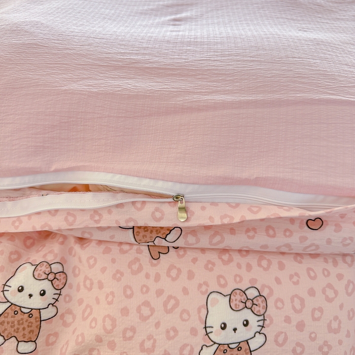 91家纺网 家纺一手货源 找家纺 侯先生家纺新款直播爆款云感双层纱皱皱纱四件套小清新水洗棉床笠 蜜桃KT