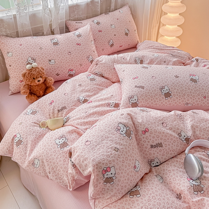 91家纺网 家纺一手货源 找家纺 侯先生家纺新款直播爆款云感双层纱皱皱纱四件套小清新水洗棉床笠 蜜桃KT