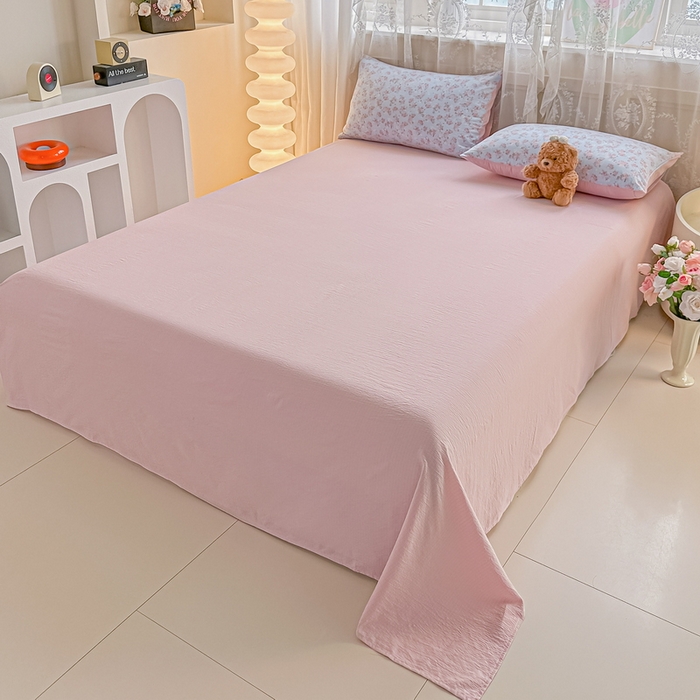 91家纺网 家纺一手货源 找家纺 侯先生家纺新款直播爆款云感双层纱皱皱纱四件套小清新水洗棉床笠 暖玉繁花