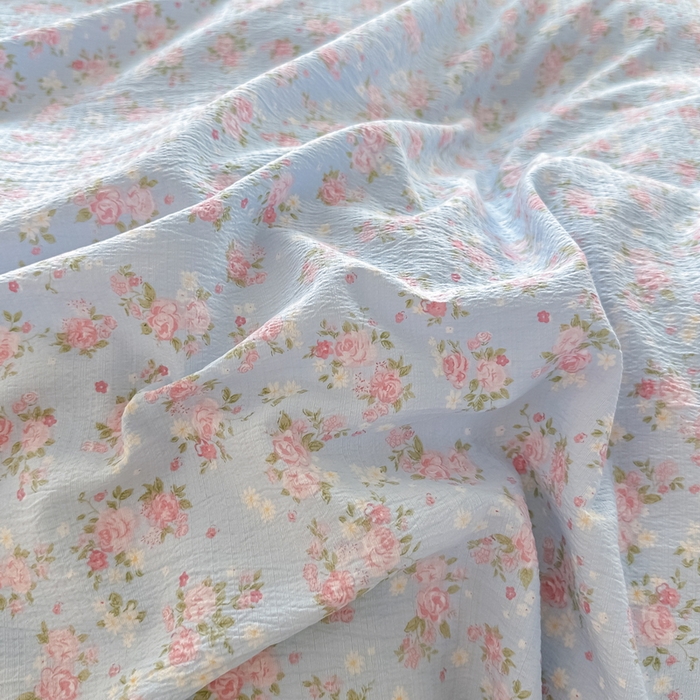 91家纺网 家纺一手货源 找家纺 侯先生家纺新款直播爆款云感双层纱皱皱纱四件套小清新水洗棉床笠 暖玉繁花