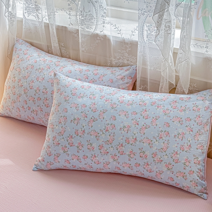 91家纺网 家纺一手货源 找家纺 侯先生家纺新款直播爆款云感双层纱皱皱纱四件套小清新水洗棉床笠 暖玉繁花