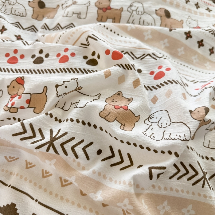 91家纺网 家纺一手货源 找家纺 侯先生家纺新款直播爆款云感双层纱皱皱纱四件套小清新水洗棉床笠 派对狗