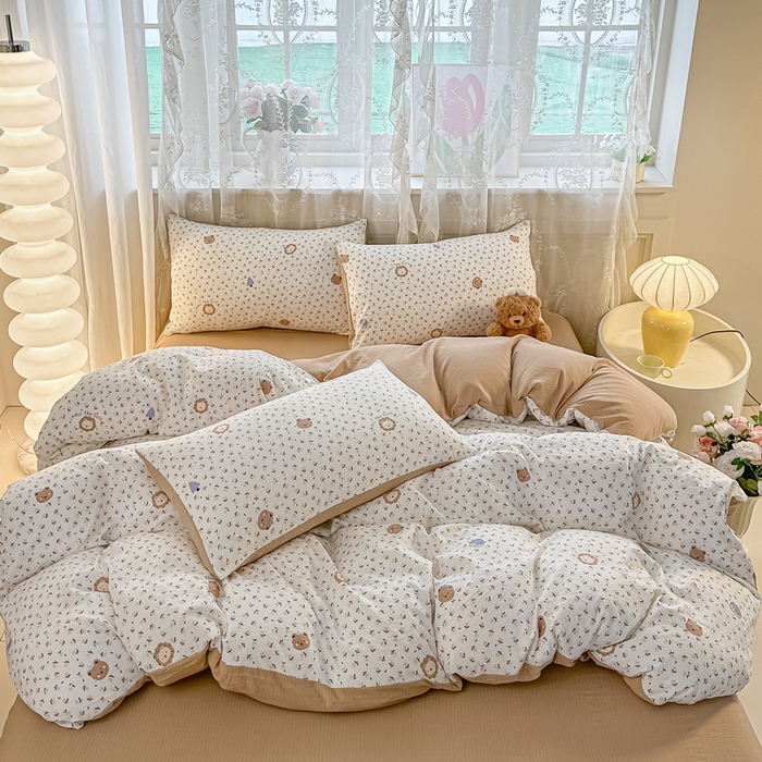 91家纺网 家纺一手货源 找家纺 侯先生家纺新款直播爆款云感双层纱皱皱纱四件套小清新水洗棉床笠 甜梦森林