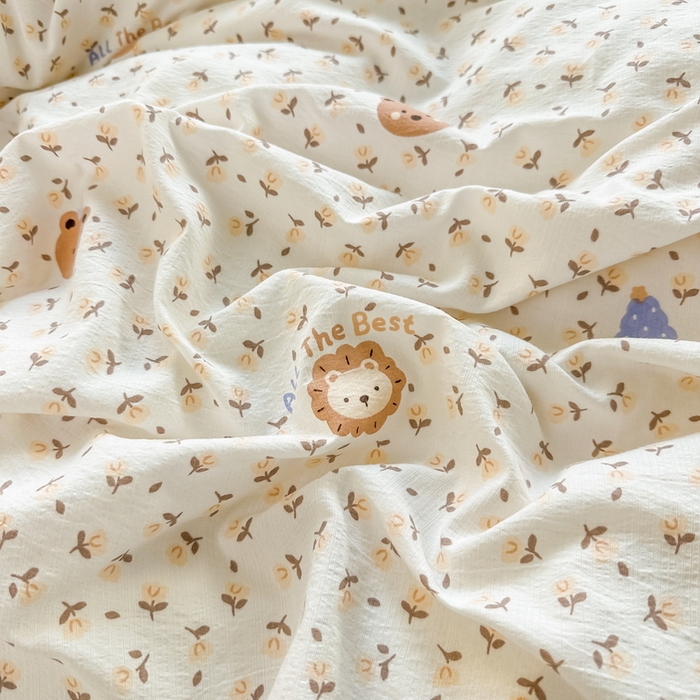 91家纺网 家纺一手货源 找家纺 侯先生家纺新款直播爆款云感双层纱皱皱纱四件套小清新水洗棉床笠 甜梦森林