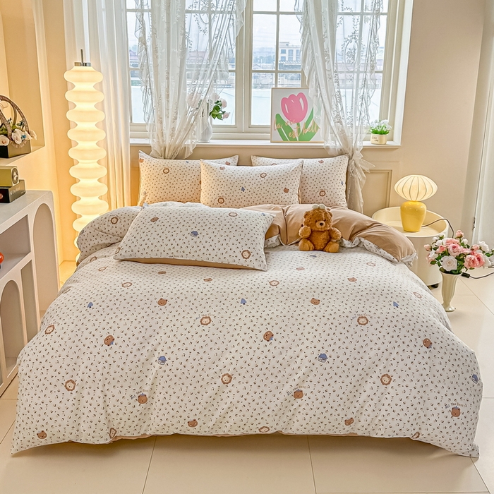 91家纺网 家纺一手货源 找家纺 侯先生家纺新款直播爆款云感双层纱皱皱纱四件套小清新水洗棉床笠 甜梦森林