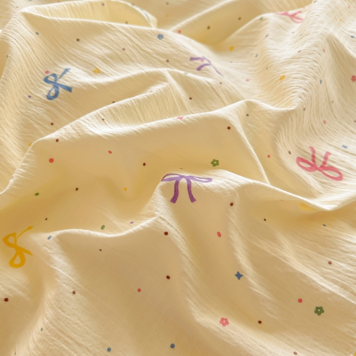 91家纺网 家纺一手货源 找家纺 侯先生家纺新款直播爆款云感双层纱皱皱纱四件套小清新水洗棉床笠 甜系小蝶