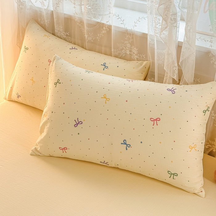 91家纺网 家纺一手货源 找家纺 侯先生家纺新款直播爆款云感双层纱皱皱纱四件套小清新水洗棉床笠 甜系小蝶