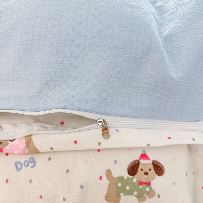 91家纺网 家纺一手货源 找家纺 侯先生家纺新款直播爆款云感双层纱皱皱纱四件套小清新水洗棉床笠 童趣小狗