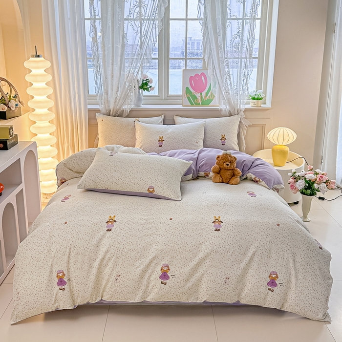 91家纺网 家纺一手货源 找家纺 侯先生家纺新款直播爆款云感双层纱皱皱纱四件套小清新水洗棉床笠 小花萝莉