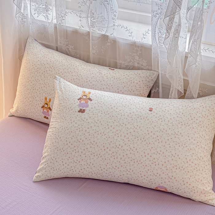 91家纺网 家纺一手货源 找家纺 侯先生家纺新款直播爆款云感双层纱皱皱纱四件套小清新水洗棉床笠 小花萝莉