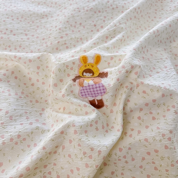 91家纺网 家纺一手货源 找家纺 侯先生家纺新款直播爆款云感双层纱皱皱纱四件套小清新水洗棉床笠 小花萝莉