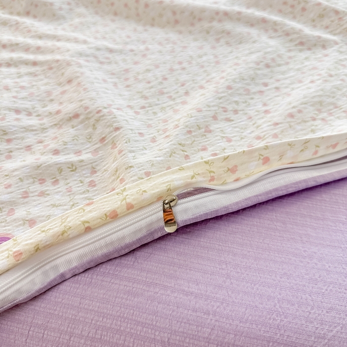 91家纺网 家纺一手货源 找家纺 侯先生家纺新款直播爆款云感双层纱皱皱纱四件套小清新水洗棉床笠 小花萝莉