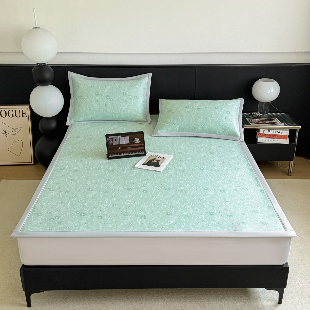 91家纺网 家纺一手货源 找家纺 倾慕家纺 2026新款PE50提花凉感冰丝凉席 花星点点绿