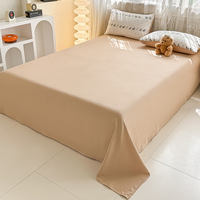 91家纺网 家纺一手货源 找家纺 侯先生家纺新款直播爆款云感双层纱皱皱纱四件套小清新水洗棉床笠 星眠小马