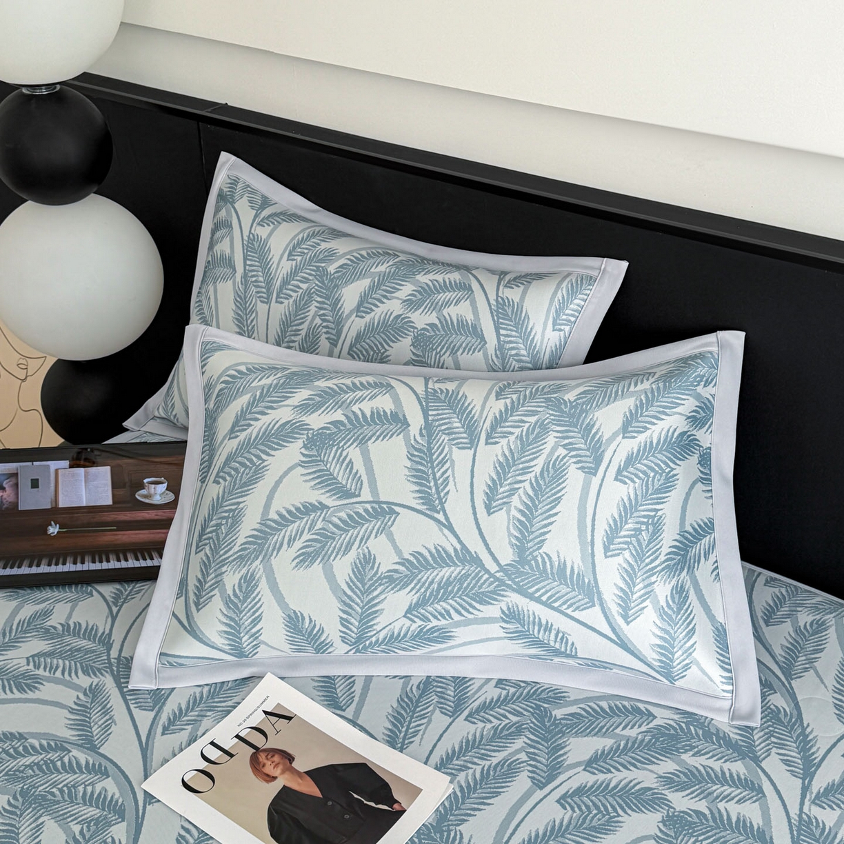 91家纺网 家纺一手货源 找家纺 倾慕家纺 2026新款PE50提花凉感冰丝凉席 针叶蓝