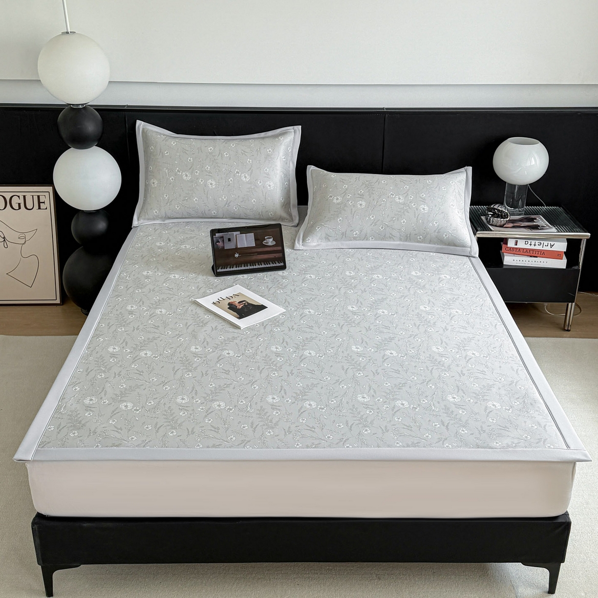 91家纺网 家纺一手货源 找家纺 倾慕家纺 2026新款PE50提花凉感冰丝凉席 花星点点灰