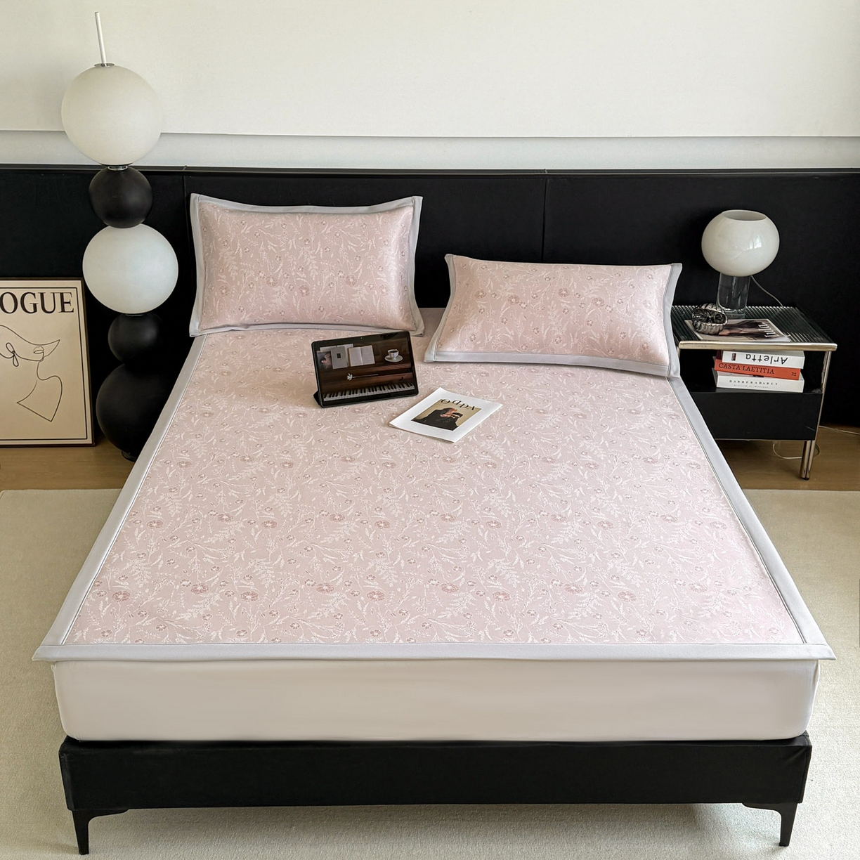 91家纺网 家纺一手货源 找家纺 倾慕家纺 2026新款PE50提花凉感冰丝凉席 花星点点粉