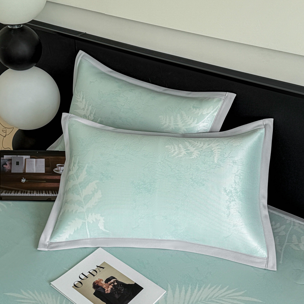 91家纺网 家纺一手货源 找家纺 倾慕家纺 2026新款PE50提花凉感冰丝凉席 叶繁绿