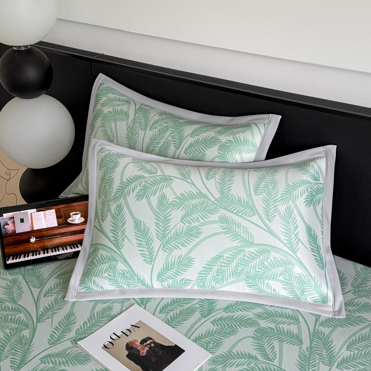 91家纺网 家纺一手货源 找家纺 倾慕家纺 2026新款PE50提花凉感冰丝凉席 针叶绿