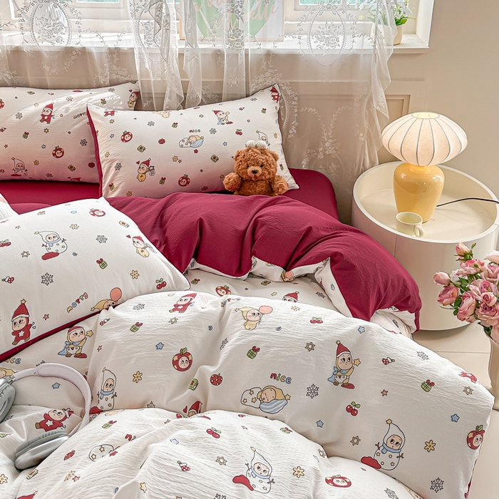 91家纺网 家纺一手货源 找家纺 侯先生家纺新款直播爆款云感双层纱皱皱纱四件套小清新水洗棉床笠 星雪人