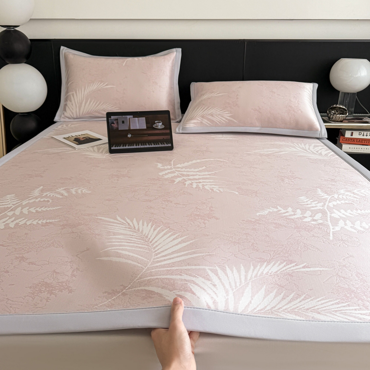 倾慕家纺 2026新款PE50提花凉感冰丝凉席 叶繁粉