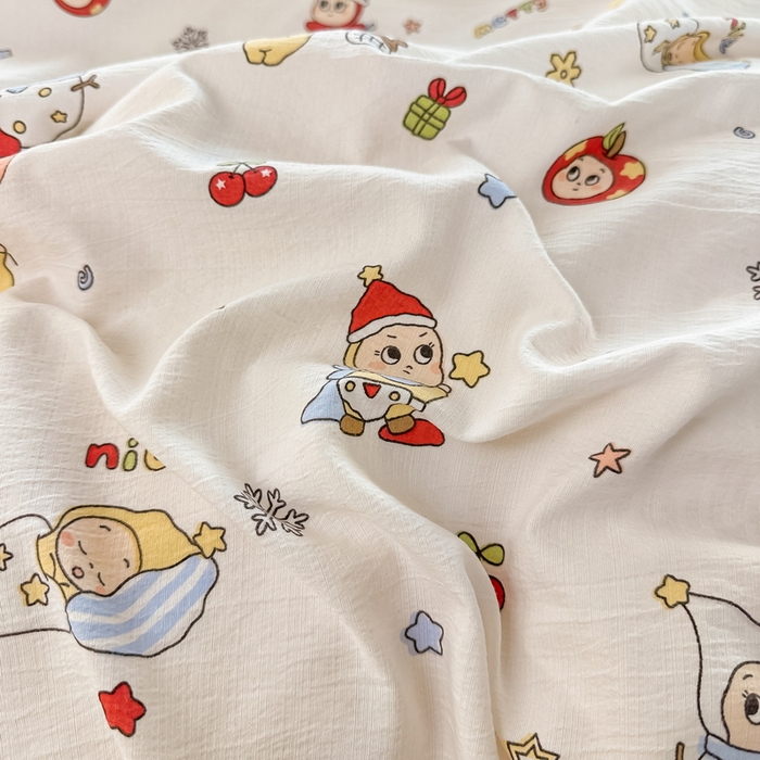 91家纺网 家纺一手货源 找家纺 侯先生家纺新款直播爆款云感双层纱皱皱纱四件套小清新水洗棉床笠 星雪人