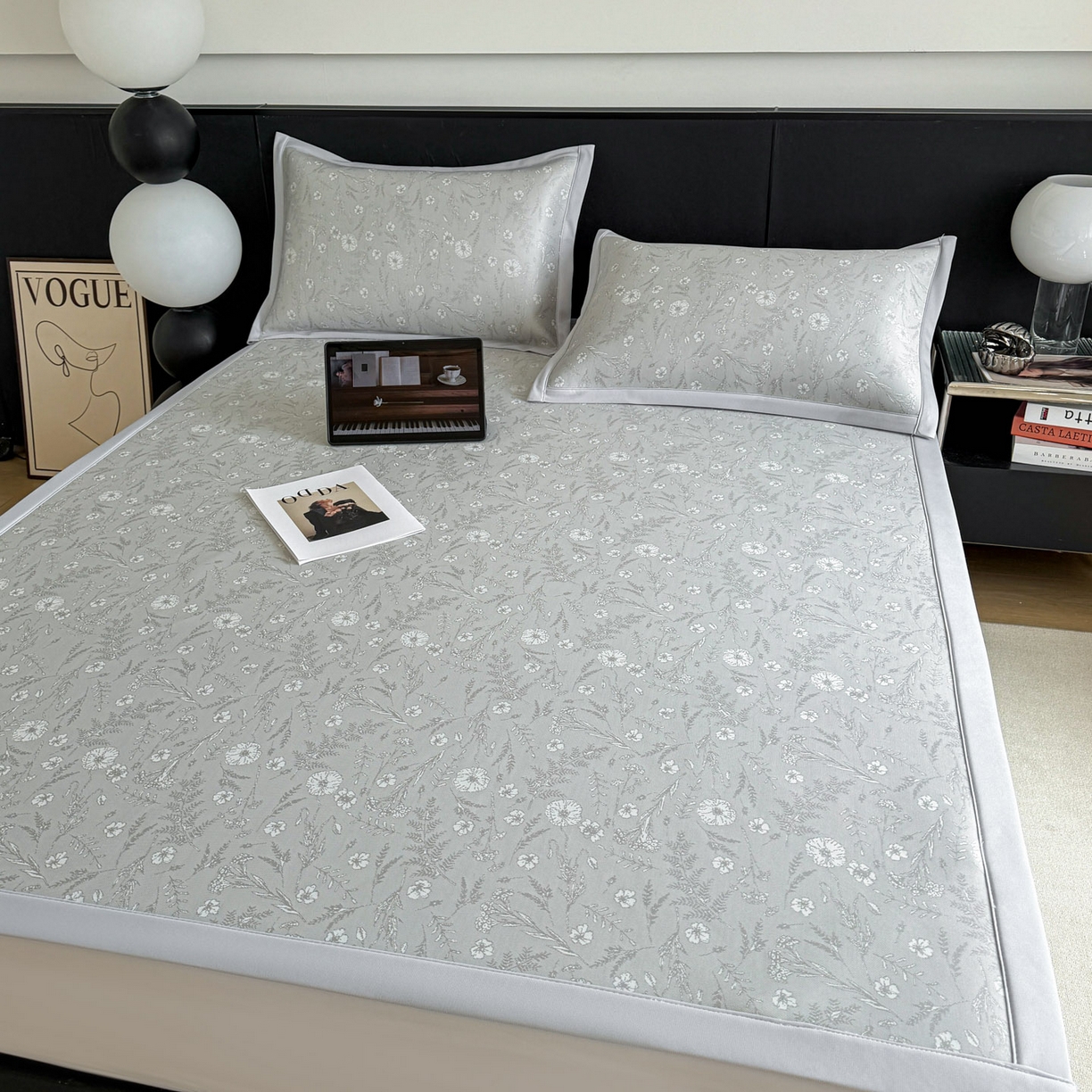 91家纺网 家纺一手货源 找家纺 倾慕家纺 2026新款PE50提花凉感冰丝凉席 花星点点灰