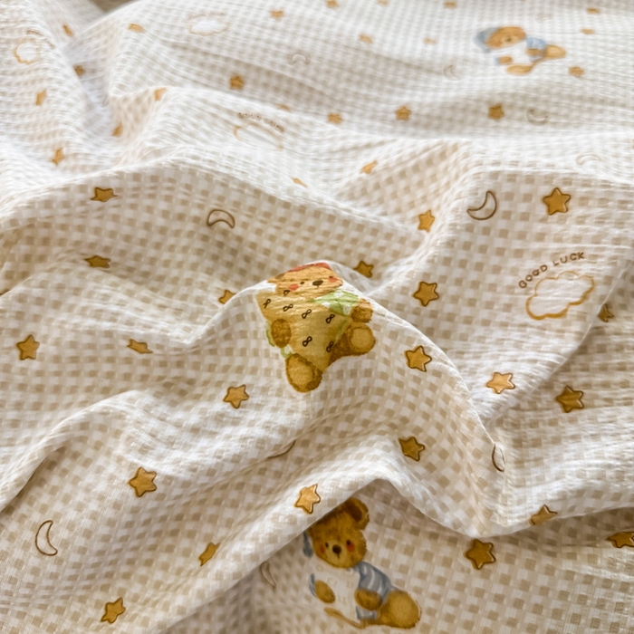 91家纺网 家纺一手货源 找家纺 侯先生家纺新款直播爆款云感双层纱皱皱纱四件套小清新水洗棉床笠 幸运熊