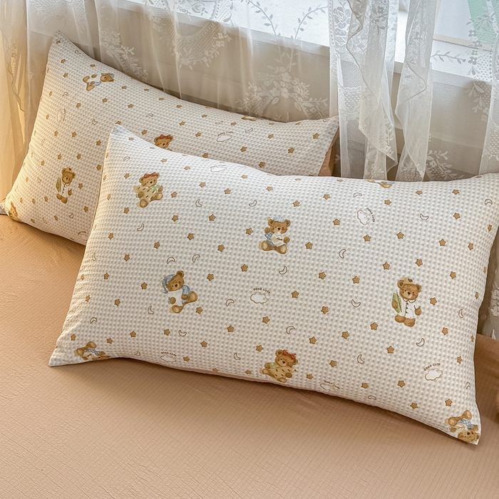 91家纺网 家纺一手货源 找家纺 侯先生家纺新款直播爆款云感双层纱皱皱纱四件套小清新水洗棉床笠 幸运熊