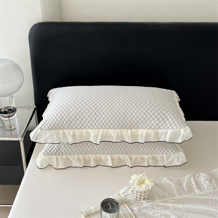 91家纺网 家纺一手货源 找家纺 （总）圣比熊 2026新款A类凉感冰豆豆凉席花边枕套宿舍一只装枕头套一对枕芯套