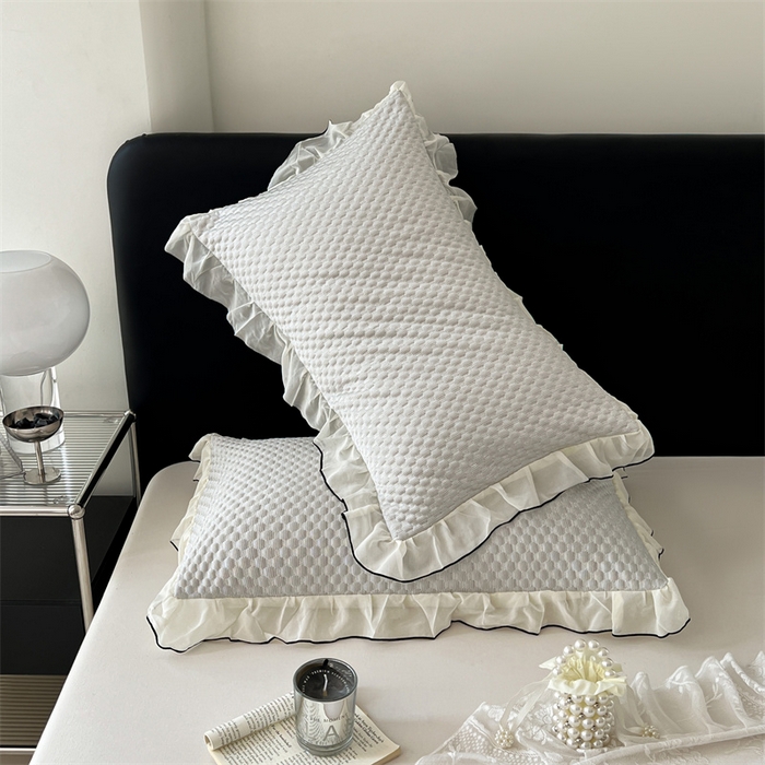 91家纺网 家纺一手货源 找家纺 （总）圣比熊 2026新款A类凉感冰豆豆凉席花边枕套宿舍一只装枕头套一对枕芯套