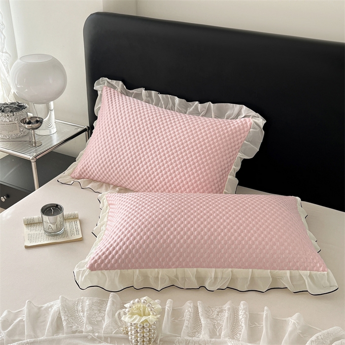 91家纺网 家纺一手货源 找家纺 （总）圣比熊 2026新款A类凉感冰豆豆凉席花边枕套宿舍一只装枕头套一对枕芯套