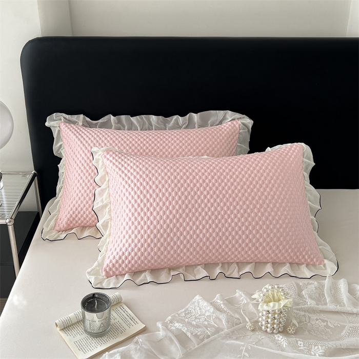 91家纺网 家纺一手货源 找家纺 圣比熊 2026新款A类凉感冰豆豆凉席花边枕套宿舍一只装枕头套一对枕芯套 凉豆豆-仙气粉