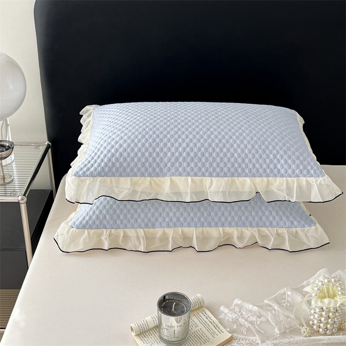 91家纺网 家纺一手货源 找家纺 圣比熊 2026新款A类凉感冰豆豆凉席花边枕套宿舍一只装枕头套一对枕芯套 凉豆豆-宝石蓝