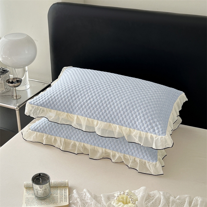 91家纺网 家纺一手货源 找家纺 圣比熊 2026新款A类凉感冰豆豆凉席花边枕套宿舍一只装枕头套一对枕芯套 凉豆豆-宝石蓝