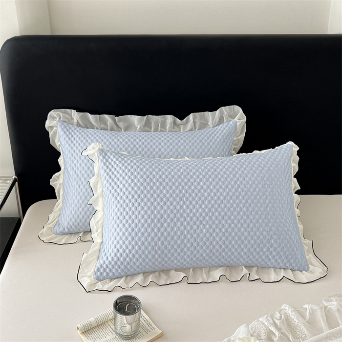 91家纺网 家纺一手货源 找家纺 圣比熊 2026新款A类凉感冰豆豆凉席花边枕套宿舍一只装枕头套一对枕芯套 凉豆豆-宝石蓝