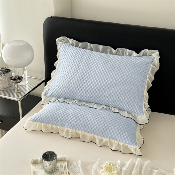 91家纺网 家纺一手货源 找家纺 圣比熊 2026新款A类凉感冰豆豆凉席花边枕套宿舍一只装枕头套一对枕芯套 凉豆豆-宝石蓝