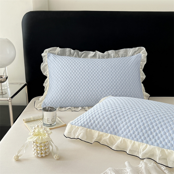 91家纺网 家纺一手货源 找家纺 圣比熊 2026新款A类凉感冰豆豆凉席花边枕套宿舍一只装枕头套一对枕芯套 凉豆豆-宝石蓝