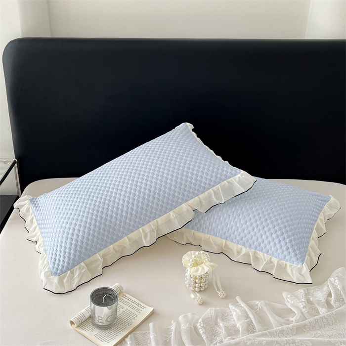 91家纺网 家纺一手货源 找家纺 圣比熊 2026新款A类凉感冰豆豆凉席花边枕套宿舍一只装枕头套一对枕芯套 凉豆豆-宝石蓝