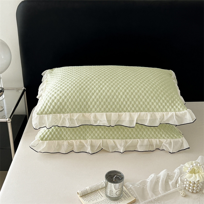 91家纺网 家纺一手货源 找家纺 圣比熊 2026新款A类凉感冰豆豆凉席花边枕套宿舍一只装枕头套一对枕芯套 凉豆豆-清澈绿