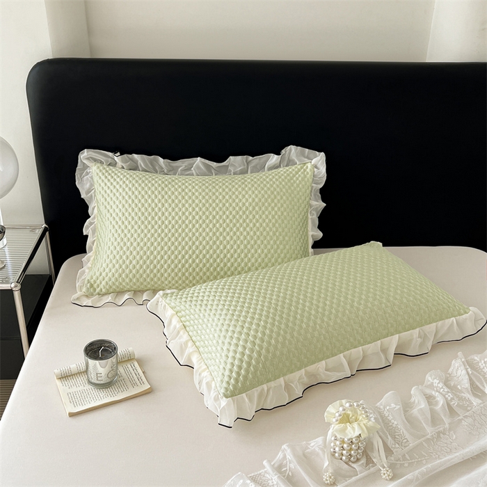 91家纺网 家纺一手货源 找家纺 圣比熊 2026新款A类凉感冰豆豆凉席花边枕套宿舍一只装枕头套一对枕芯套 凉豆豆-清澈绿