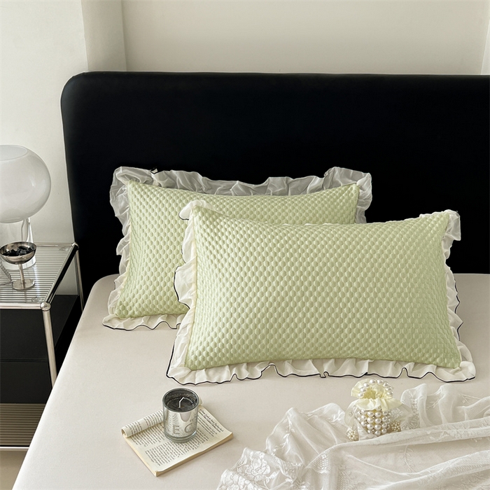 91家纺网 家纺一手货源 找家纺 圣比熊 2026新款A类凉感冰豆豆凉席花边枕套宿舍一只装枕头套一对枕芯套 凉豆豆-清澈绿