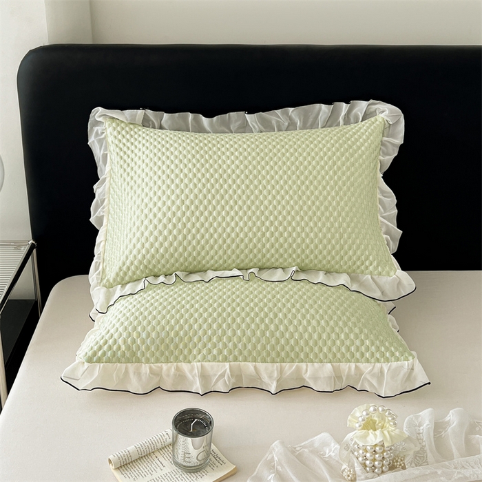 91家纺网 家纺一手货源 找家纺 圣比熊 2026新款A类凉感冰豆豆凉席花边枕套宿舍一只装枕头套一对枕芯套 凉豆豆-清澈绿