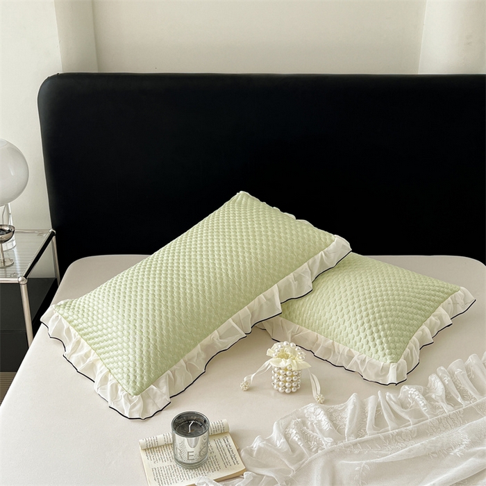 91家纺网 家纺一手货源 找家纺 圣比熊 2026新款A类凉感冰豆豆凉席花边枕套宿舍一只装枕头套一对枕芯套 凉豆豆-清澈绿